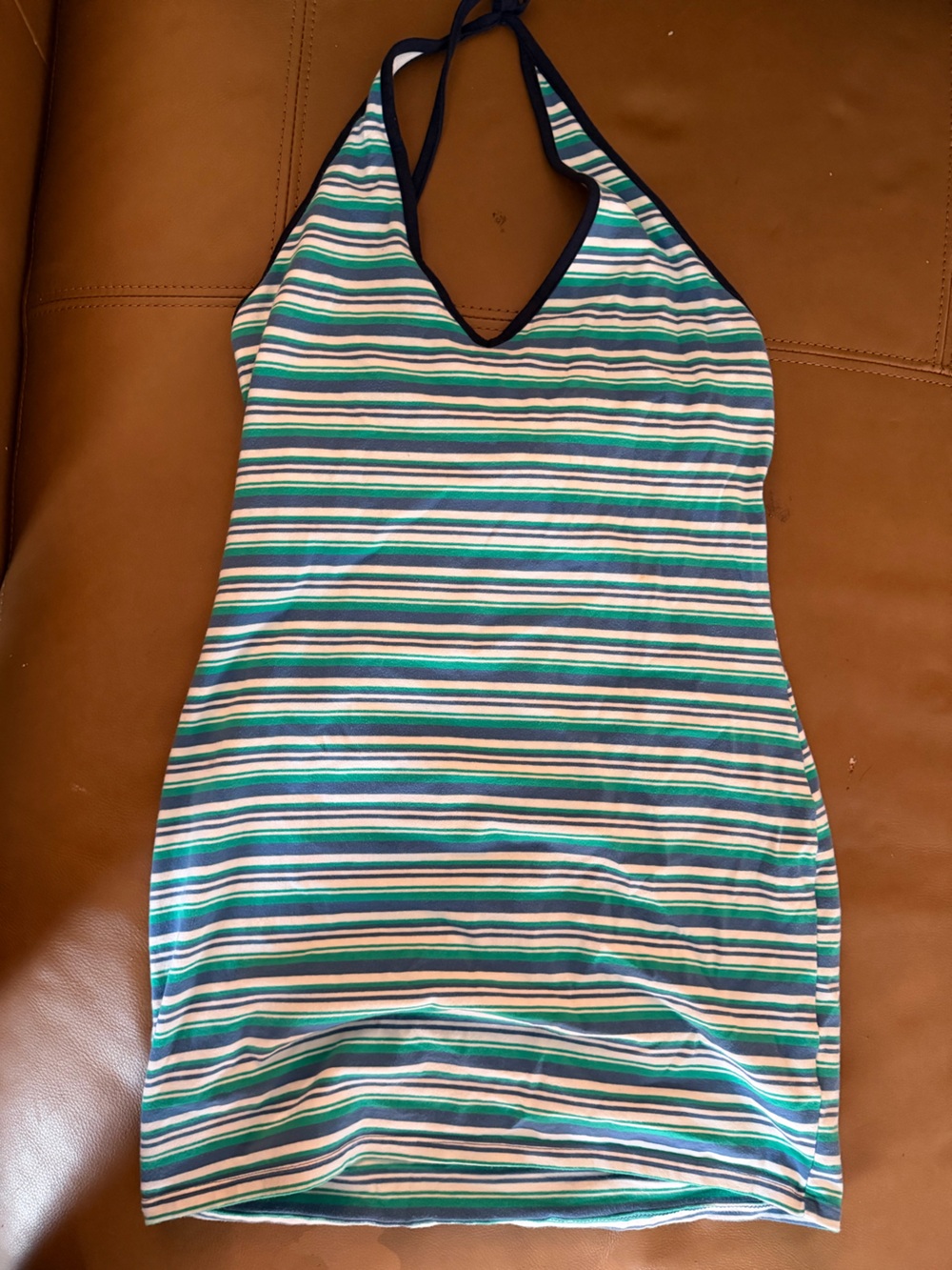 wild fable Striped Backless Halter Dress in Blue, Teal & White